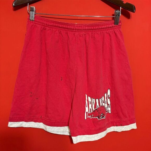 Vintage 90s Red‎ Oak Arkansas Razorbacks Red Sweat Shorts Men's Large - Picture 1 of 12